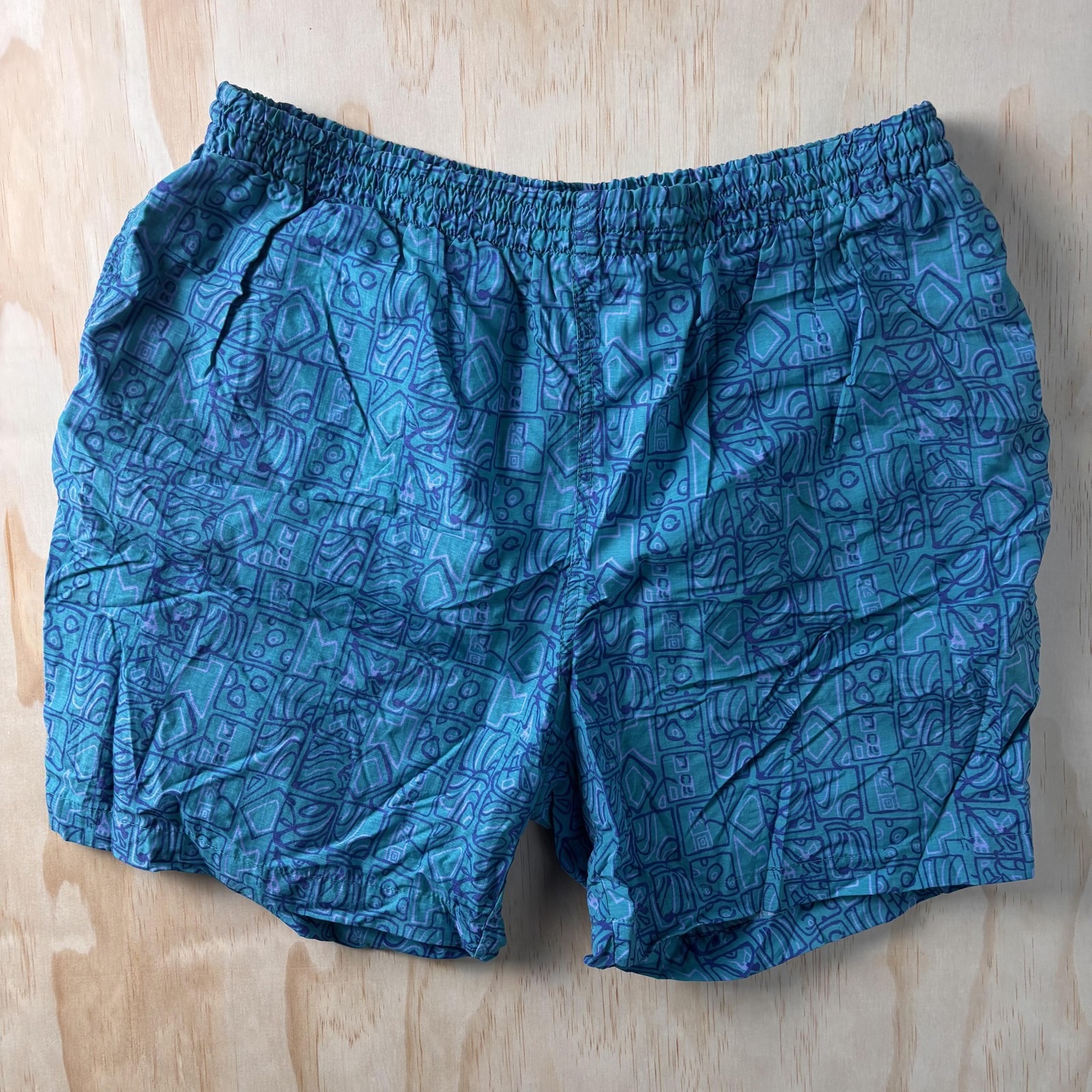Gzood Swim Shorts Mens Large Blue Geometric Mesh Lined Drawstring Trunks